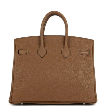 Hermes Birkin 25 handbag, dark tan Togo leather, back view with stitched straps
