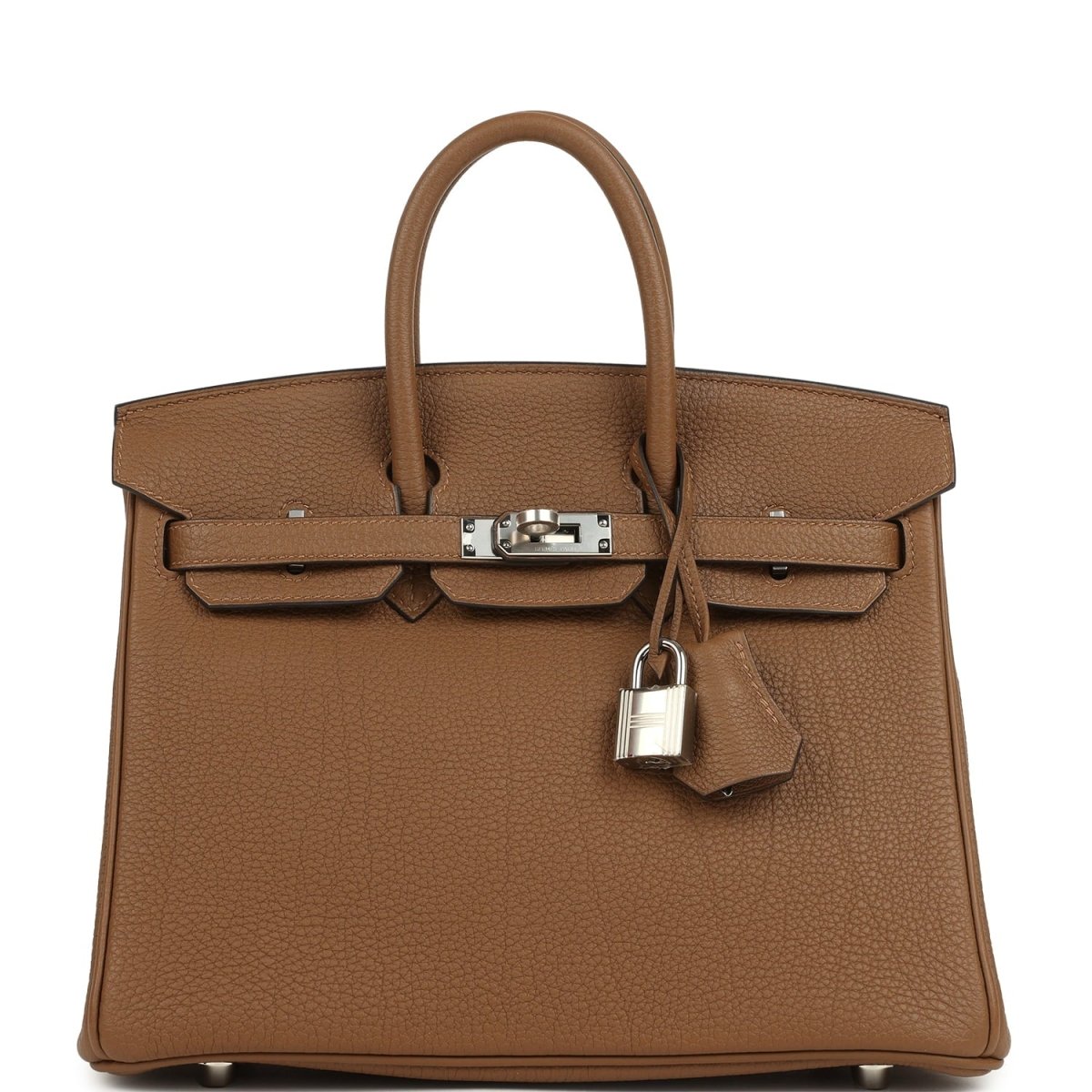 Hermes Birkin 25 handbag, dark tan Togo leather, palladium hardware, top handles