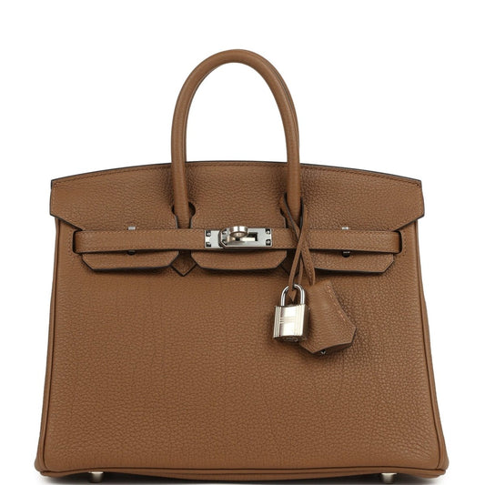 Hermes Birkin 25 handbag, dark tan Togo leather, palladium hardware, top handles