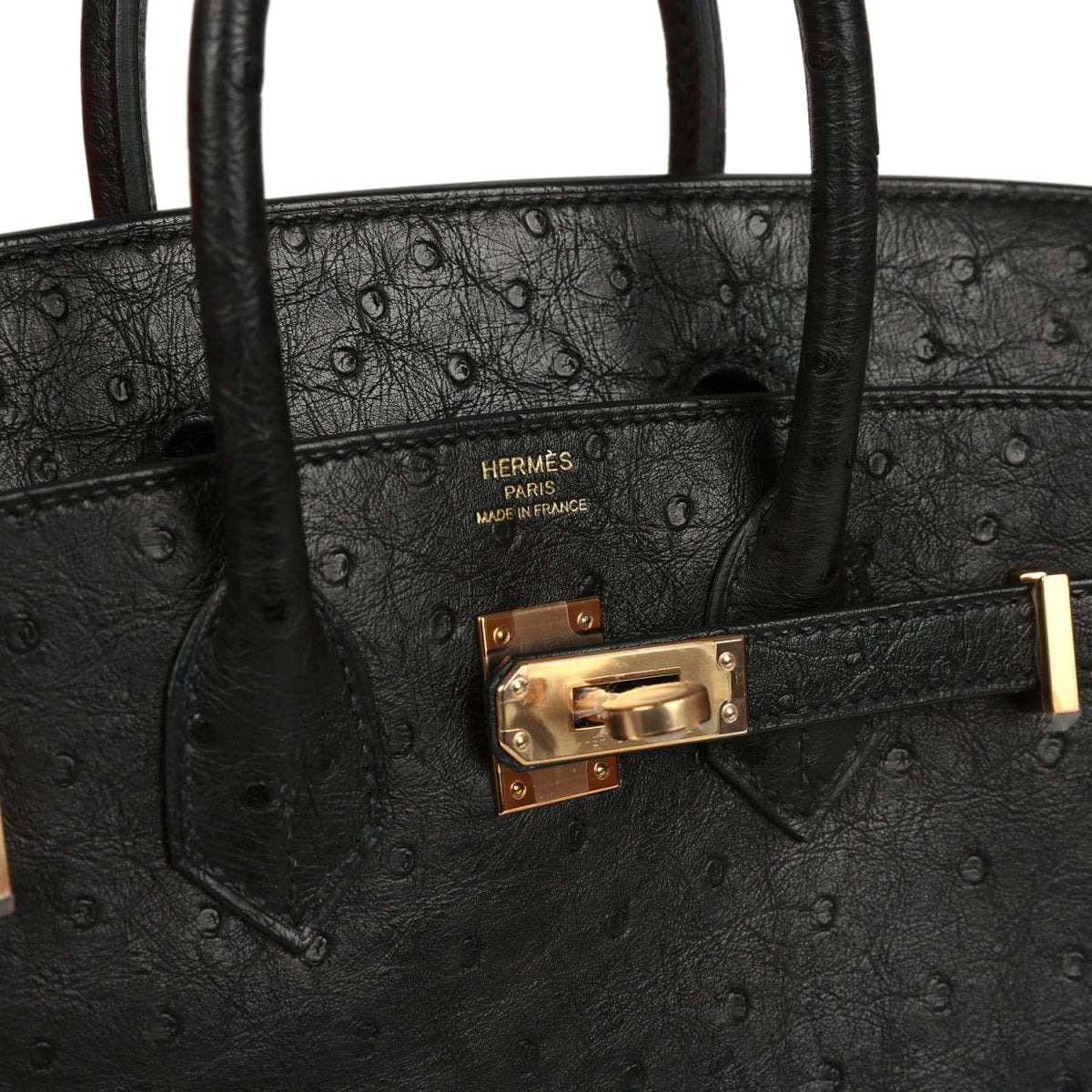 Hermes Birkin 25 handbag, black ostrich leather, 'Hermès Paris' stamp and lock