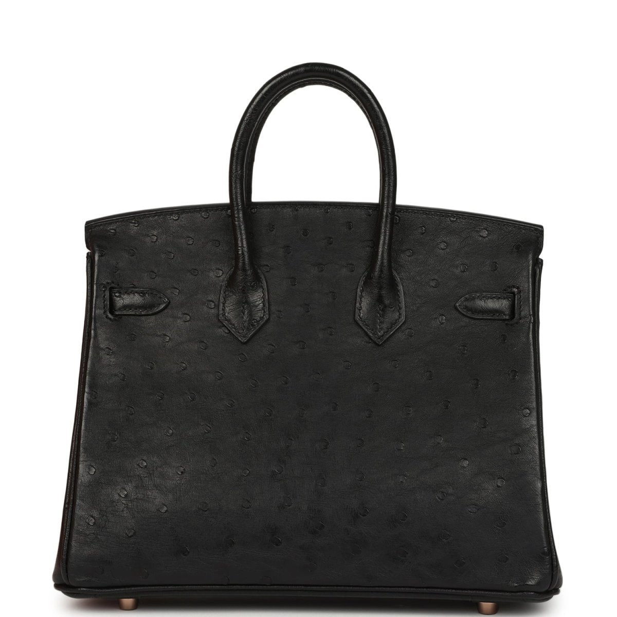 Hermes Birkin 25 handbag, black ostrich leather, rose gold-tone hardware