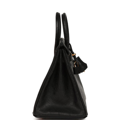 Hermes Birkin 25 handbag, black ostrich leather, rear view with hanging tassel