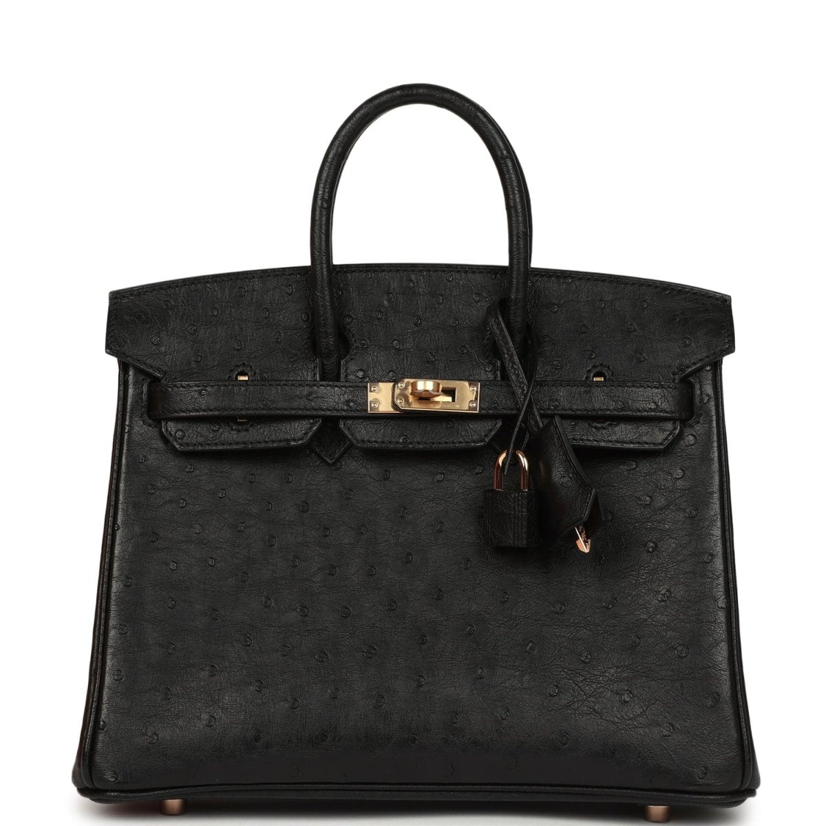 Hermes Birkin 25 handbag, black ostrich leather, top handle and front lock hardware