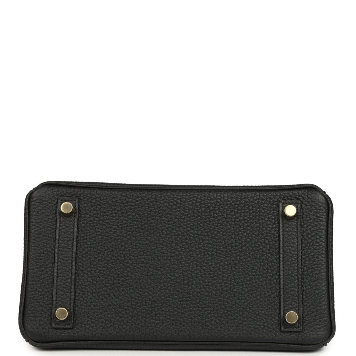 Black leather handbag base with four gold-toned studs and curved corners