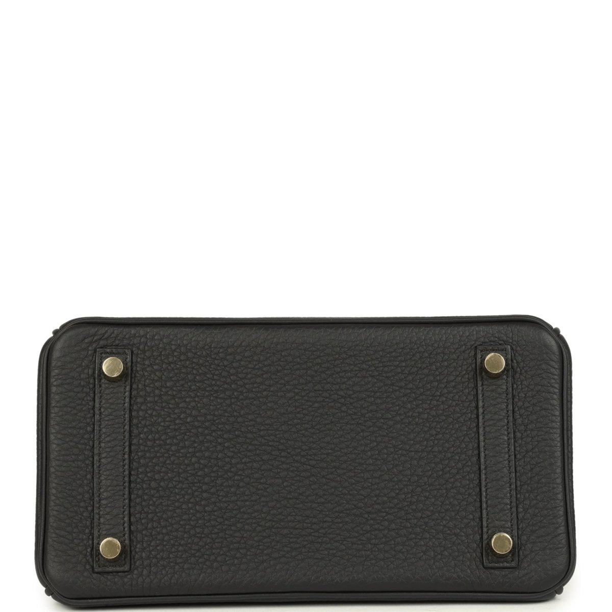 Black leather Birkin 25 handbag bottom with four metal feet and rounded corners