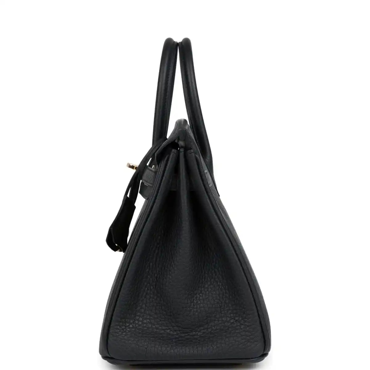 Black leather Birkin 25 handbag with two short handles and gold-tone accents