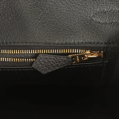 Black Birkin 25 handbag with gold zipper and black leather pull