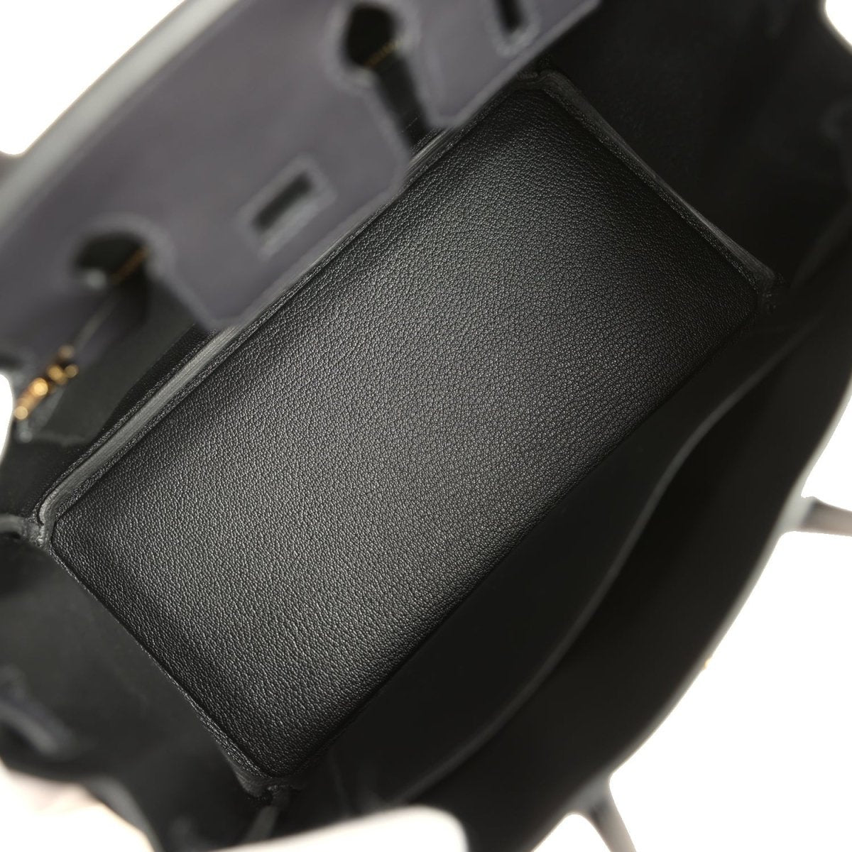 Black leather Birkin 25 interior pocket with smooth grain finish
