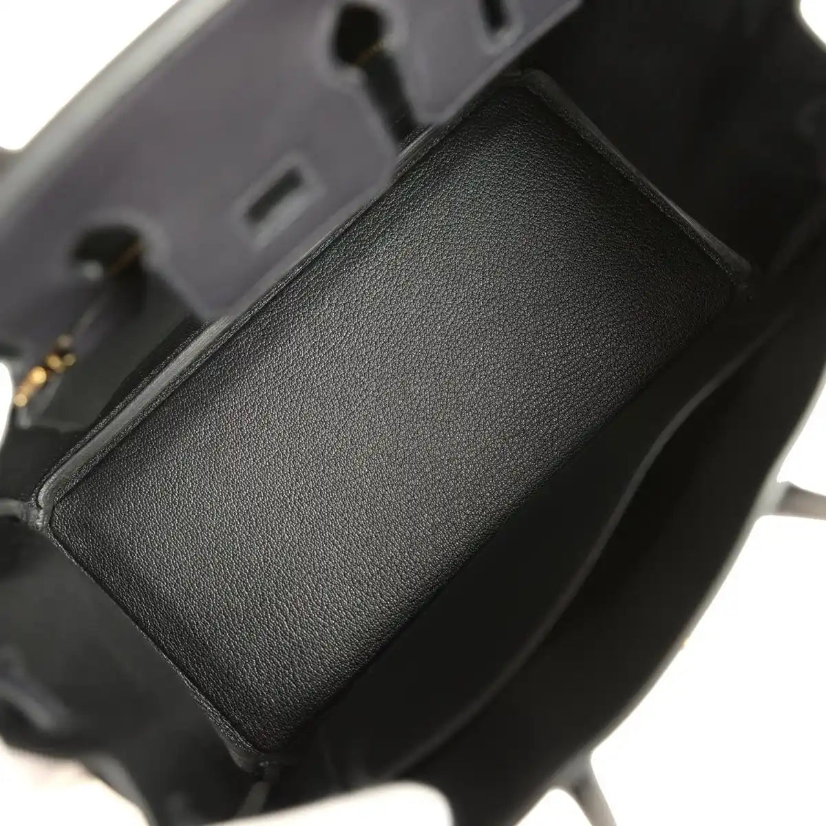 Black leather Birkin 25 interior pocket with smooth grain finish