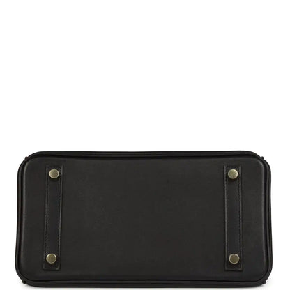 Black leather Birkin 25 handbag back panel with corner studs