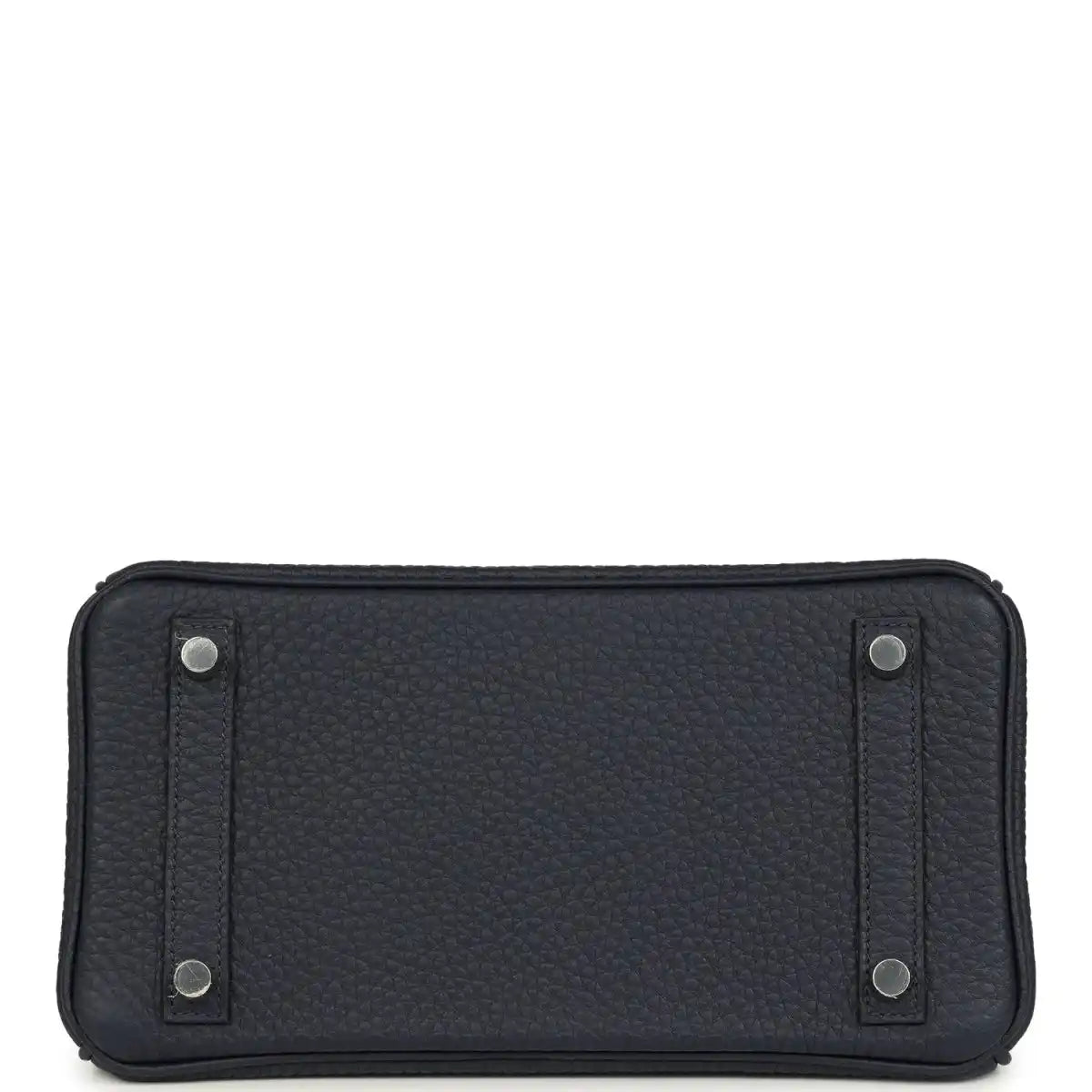 Birkin 25 handbag back panel in dark blue pebbled leather with metal corner studs