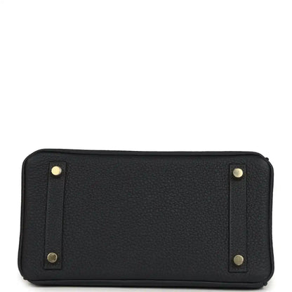 Black leather Birkin-style handbag base with gold corner studs and rectangular shape
