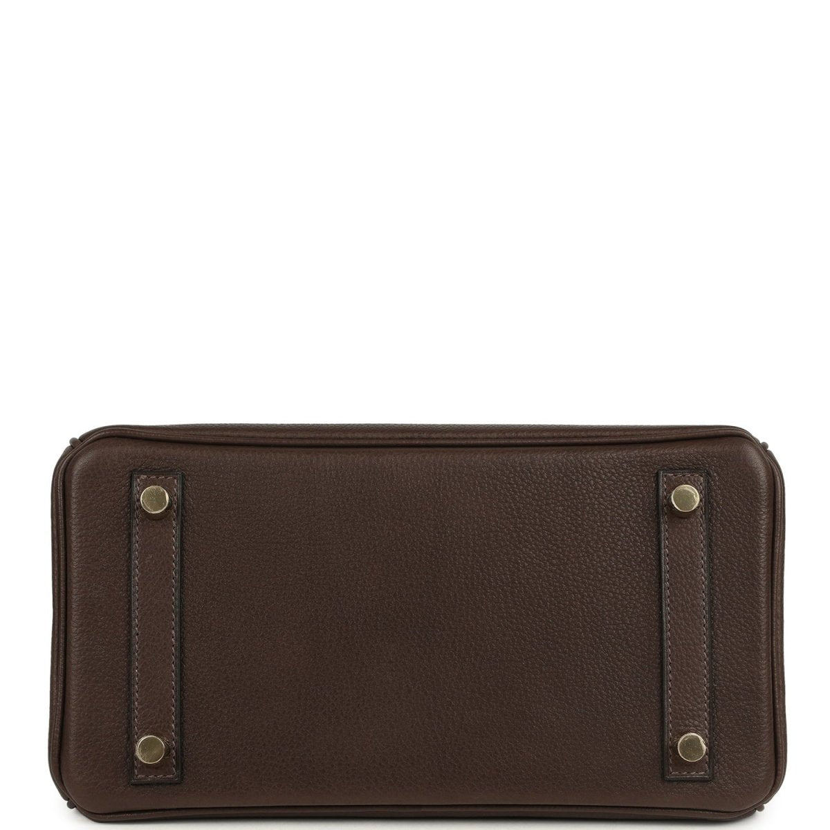 Brown leather rectangular clutch bag with snap ends and gold-tone studs
