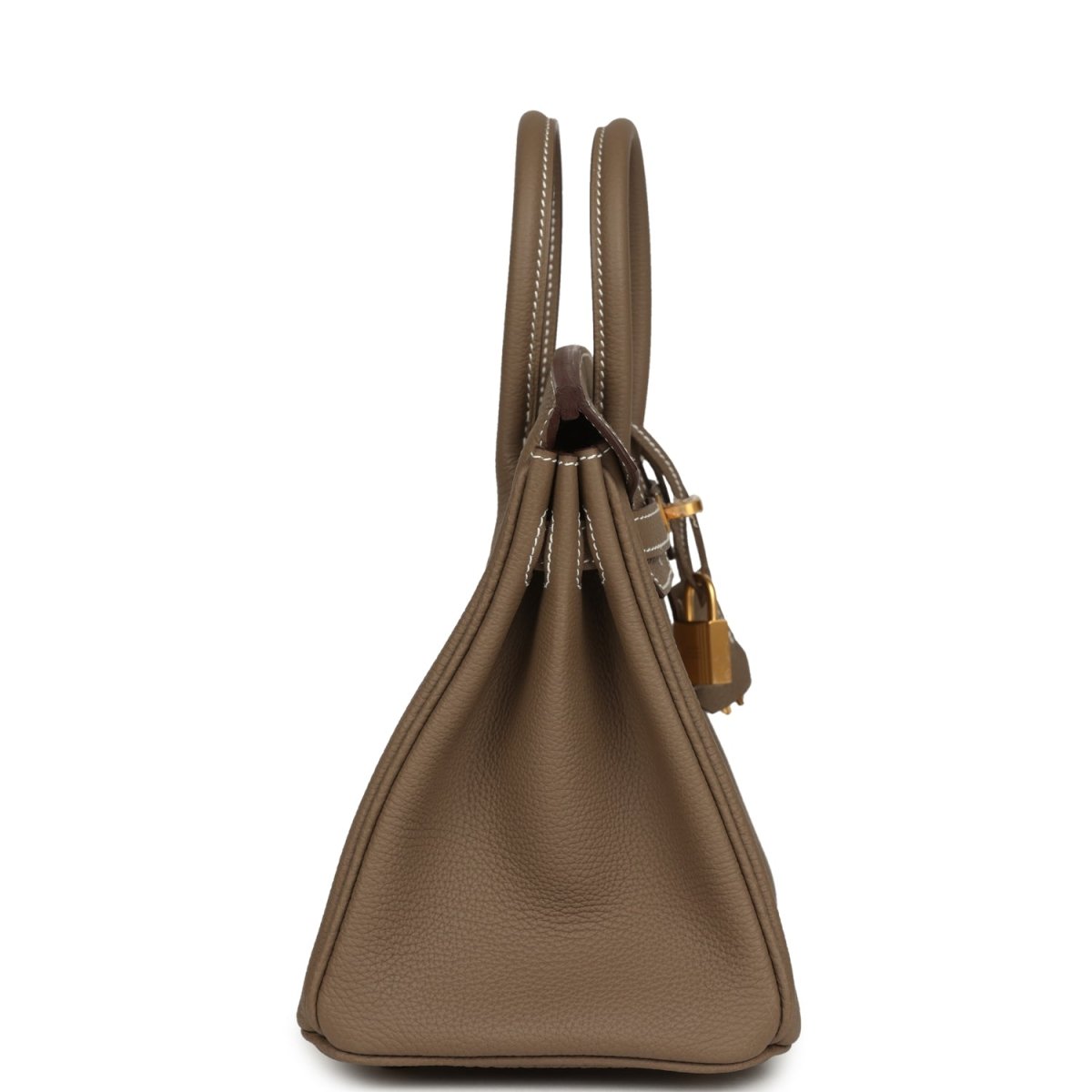 Hermes Birkin 25 handbag, etoupe textured leather with hanging padlock charm