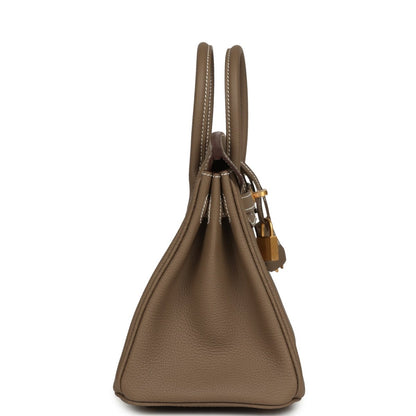 Hermes Birkin 25 handbag, etoupe textured leather with hanging padlock charm