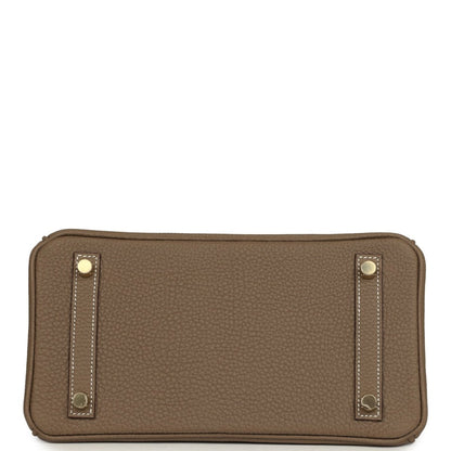 Hermes Birkin 25 handbag base, etoupe textured leather with gold stud accents