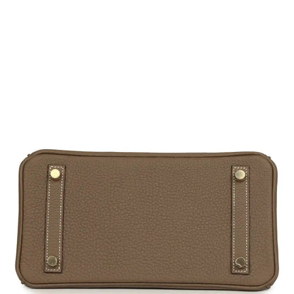 Hermes Birkin 25 handbag base, etoupe textured leather with gold stud accents