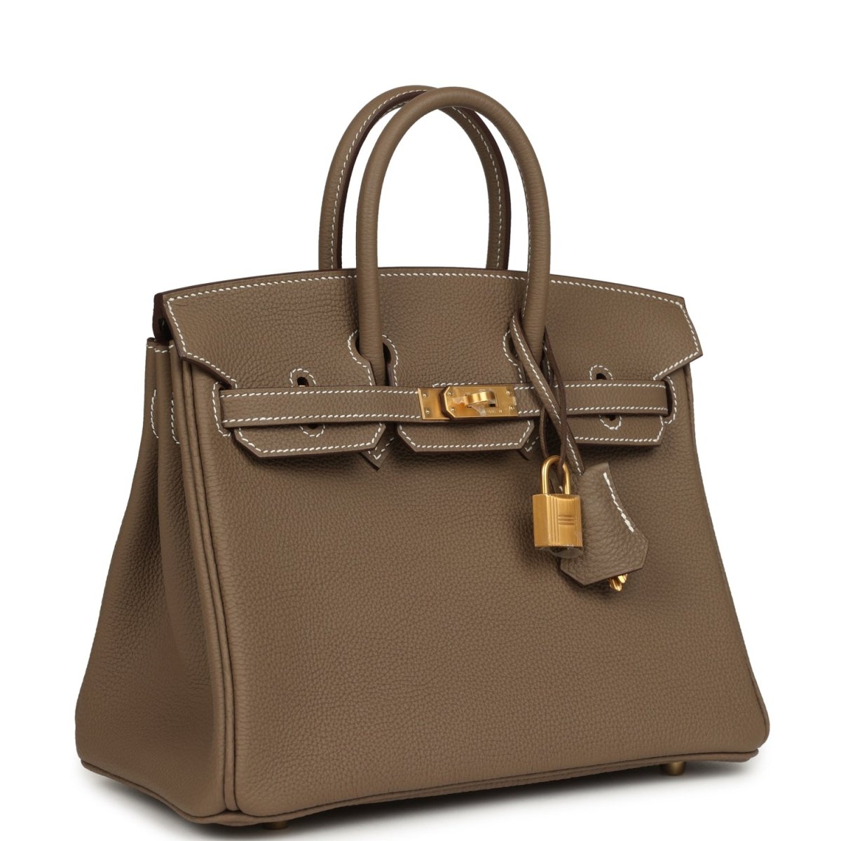 Hermes Birkin 25 handbag in etoupe textured leather, gold-tone lock and side gussets