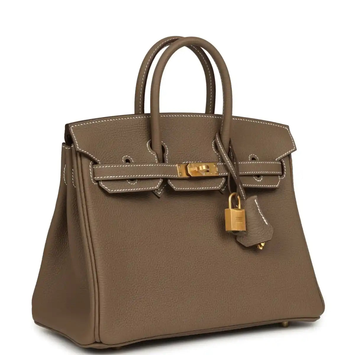 Hermes Birkin 25 handbag in etoupe textured leather, gold-tone lock and side gussets