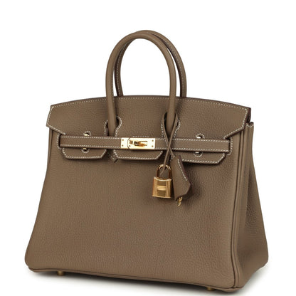 Hermès Birkin 25 handbag 3/4 view with front pocket panels and gold center clasp