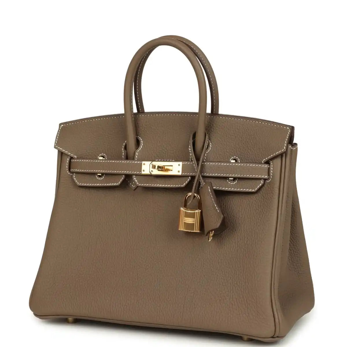 Hermès Birkin 25 handbag 3/4 view with front pocket panels and gold center clasp
