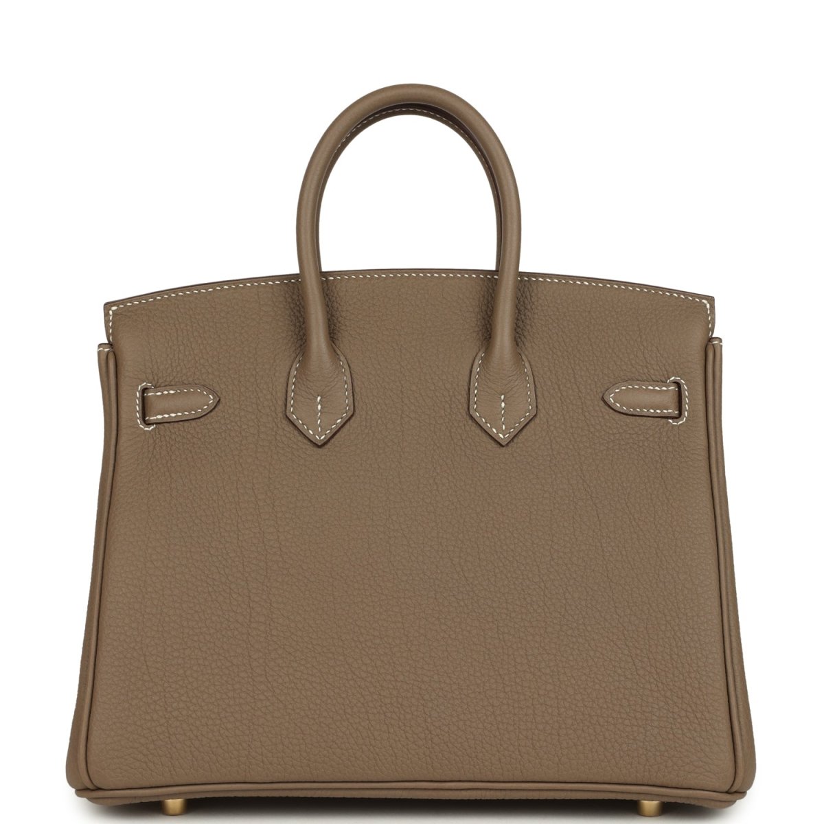 Hermès Birkin 25 handbag back view with leather handles and stitched base corners