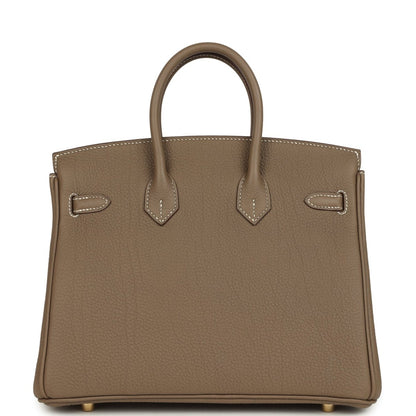 Hermès Birkin 25 handbag back view with leather handles and stitched base corners