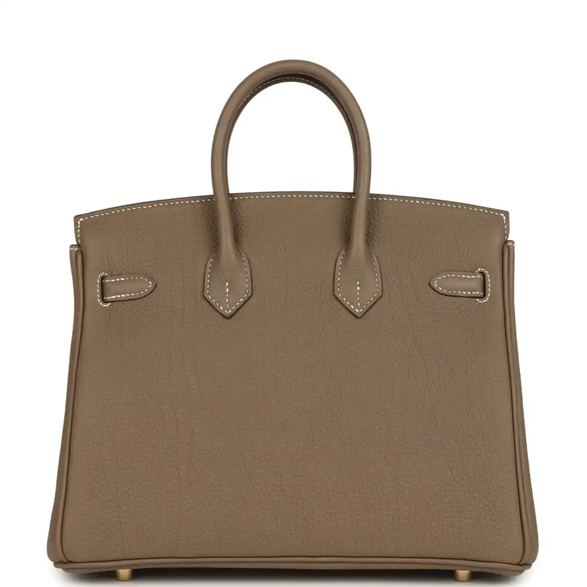 Hermès Birkin 25 handbag back view with leather handles and stitched base corners