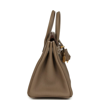 Hermès Birkin 25 handbag side profile with top handles and gold hardware accents
