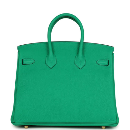 Menthe green Togo leather Birkin 25 handbag base with four gold-tone feet