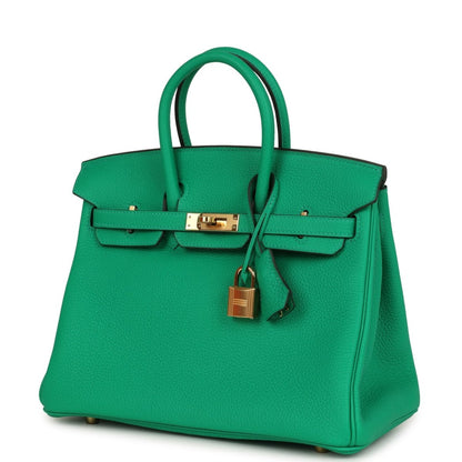 Menthe green Togo leather Birkin 25 handbag with gold-tone hardware and top handles