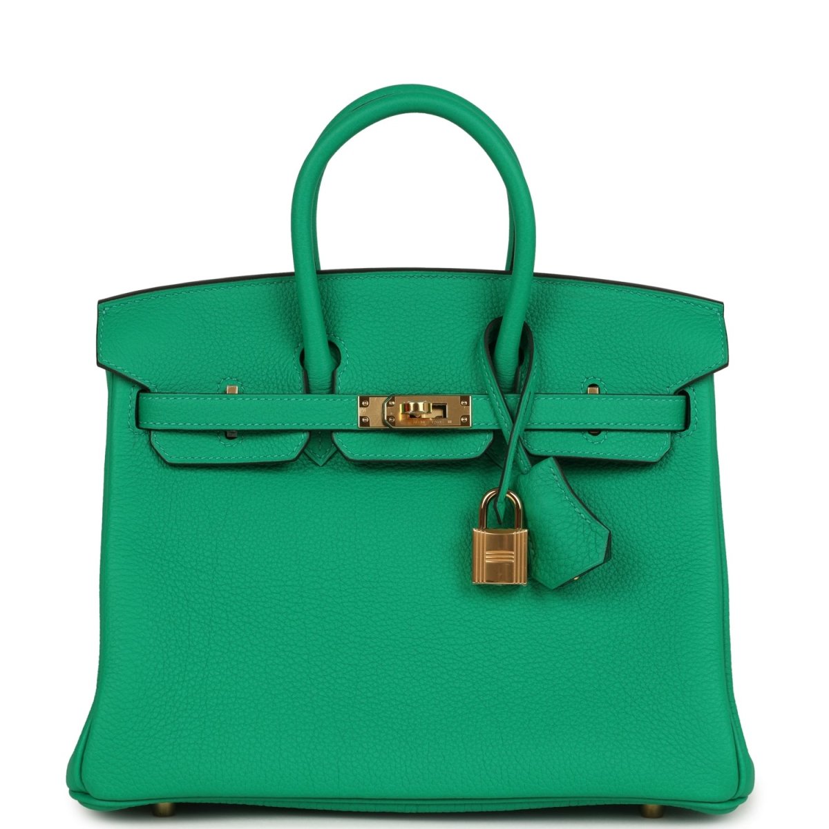 Menthe green Togo leather Birkin 25 handbag with gold-tone lock and top handles