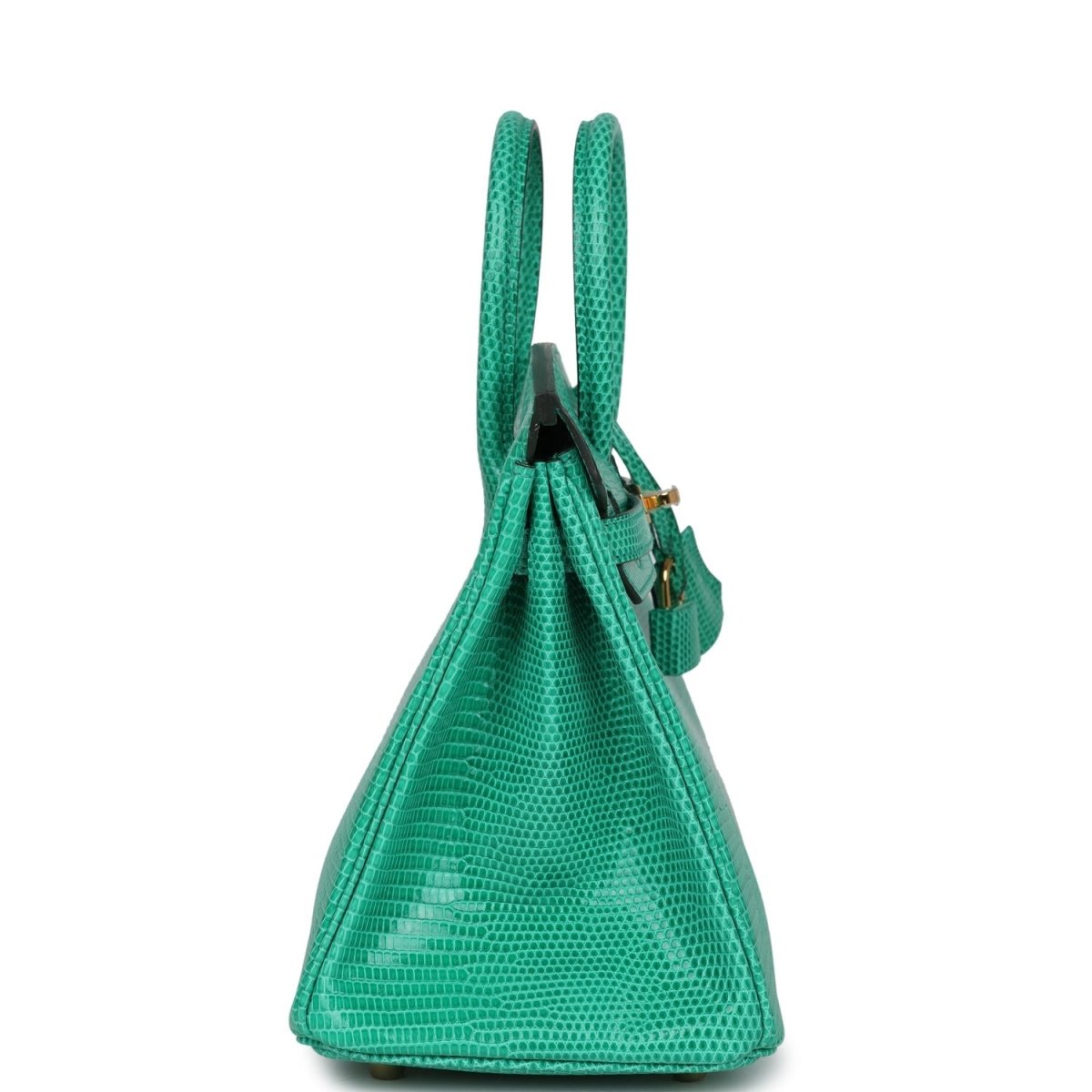 Mint green lizard handbag with tall top handles and side strap