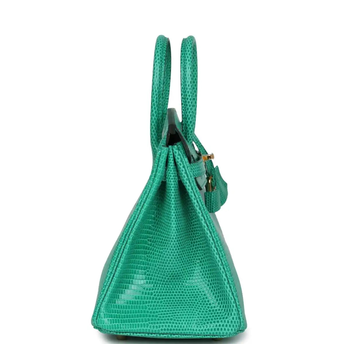 Mint green lizard handbag with tall top handles and side strap