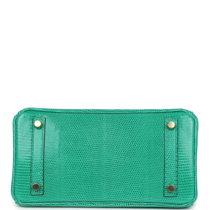 Mint green lizard handbag base panel with gold snaps and stitched edges