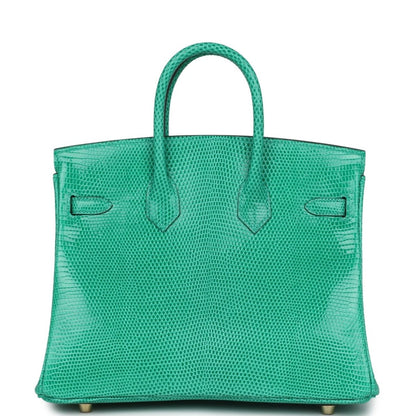 Mint green lizard handbag back view with stitched pockets