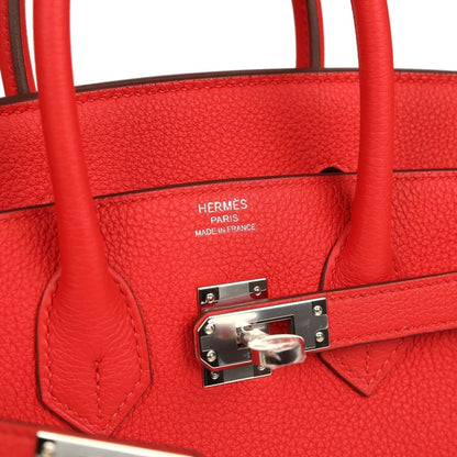 Hermes Birkin 25 handbag interior view with Hermes stamp and palladium turn-lock
