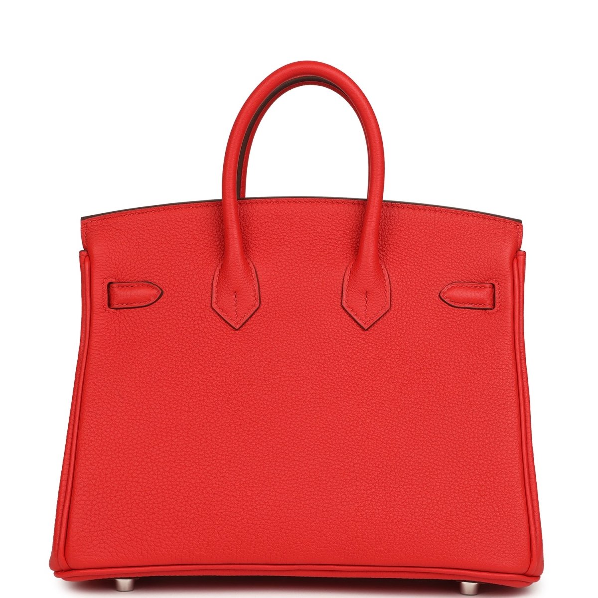 Hermes Birkin 25 handbag, red Togo leather with top handles and front flap, palladium