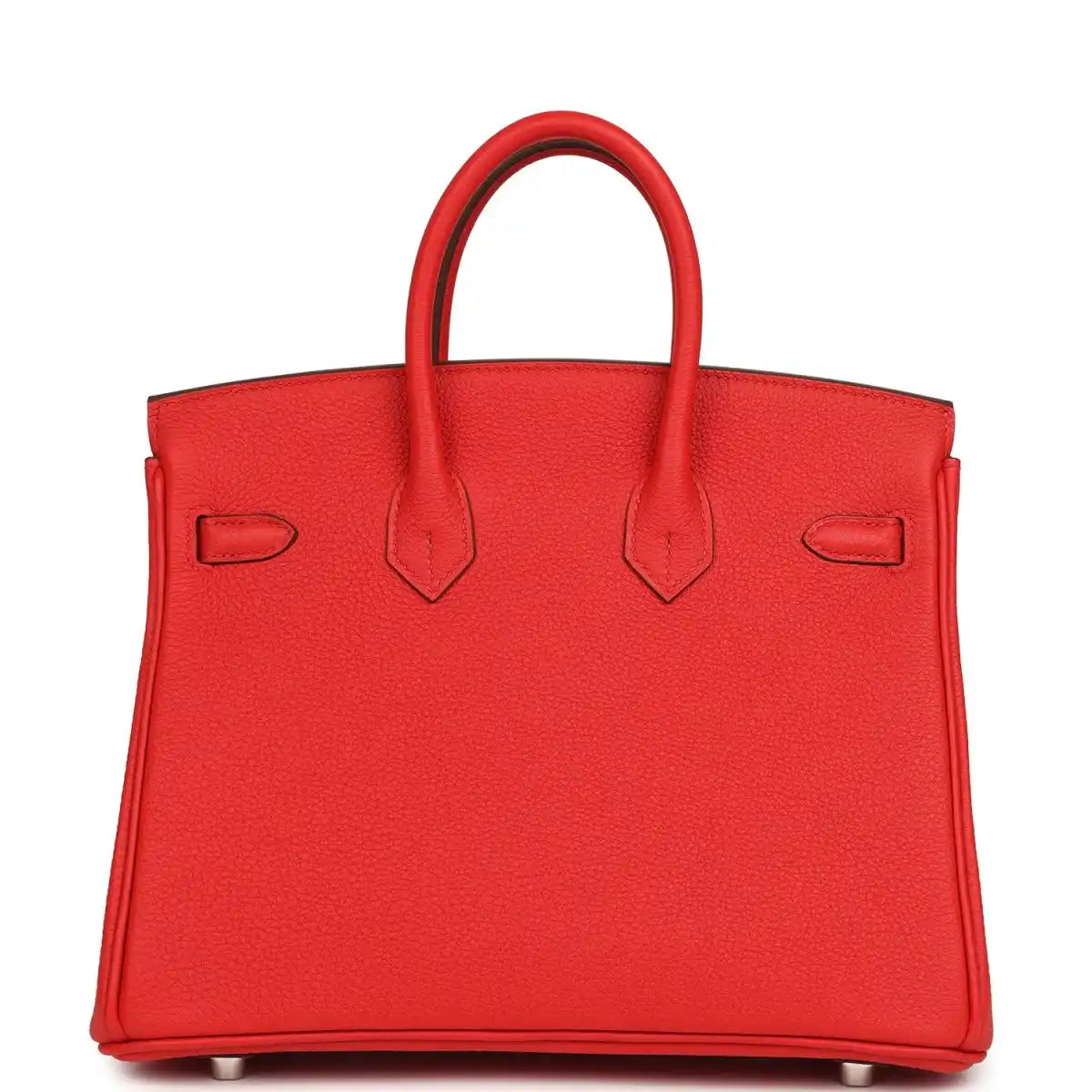 Hermes Birkin 25 handbag, red Togo leather with top handles and front flap, palladium