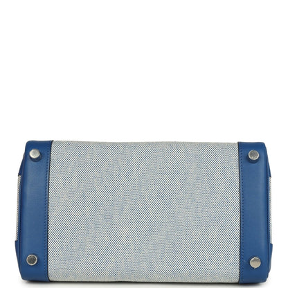 Hermes Birkin 25 handbag bottom panel with silver feet and blue leather trim