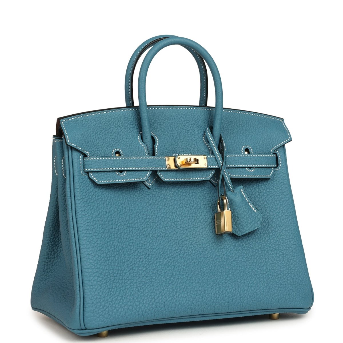 Togo leather handbag with top handles, teal-blue finish, gold-toned lock hardware and straps
