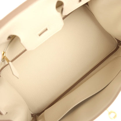 Birkin 25 handbag interior and side panel in light cream leather with top edge lining