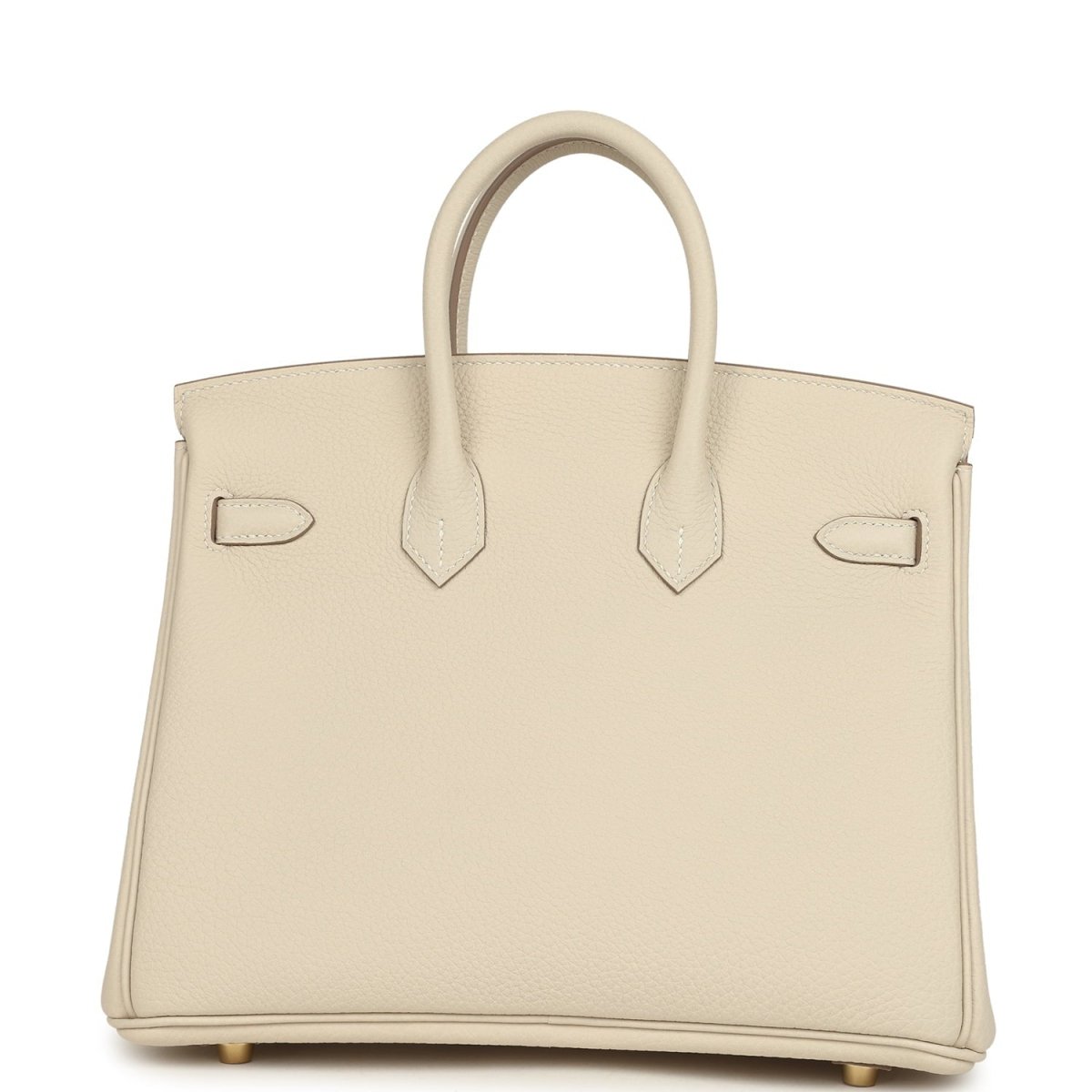 Birkin 25 top-handle handbag in light cream Togo leather, back view with straps