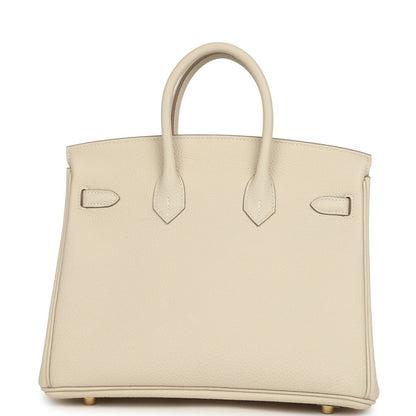 Birkin 25 top-handle handbag in light cream Togo leather, back view with straps