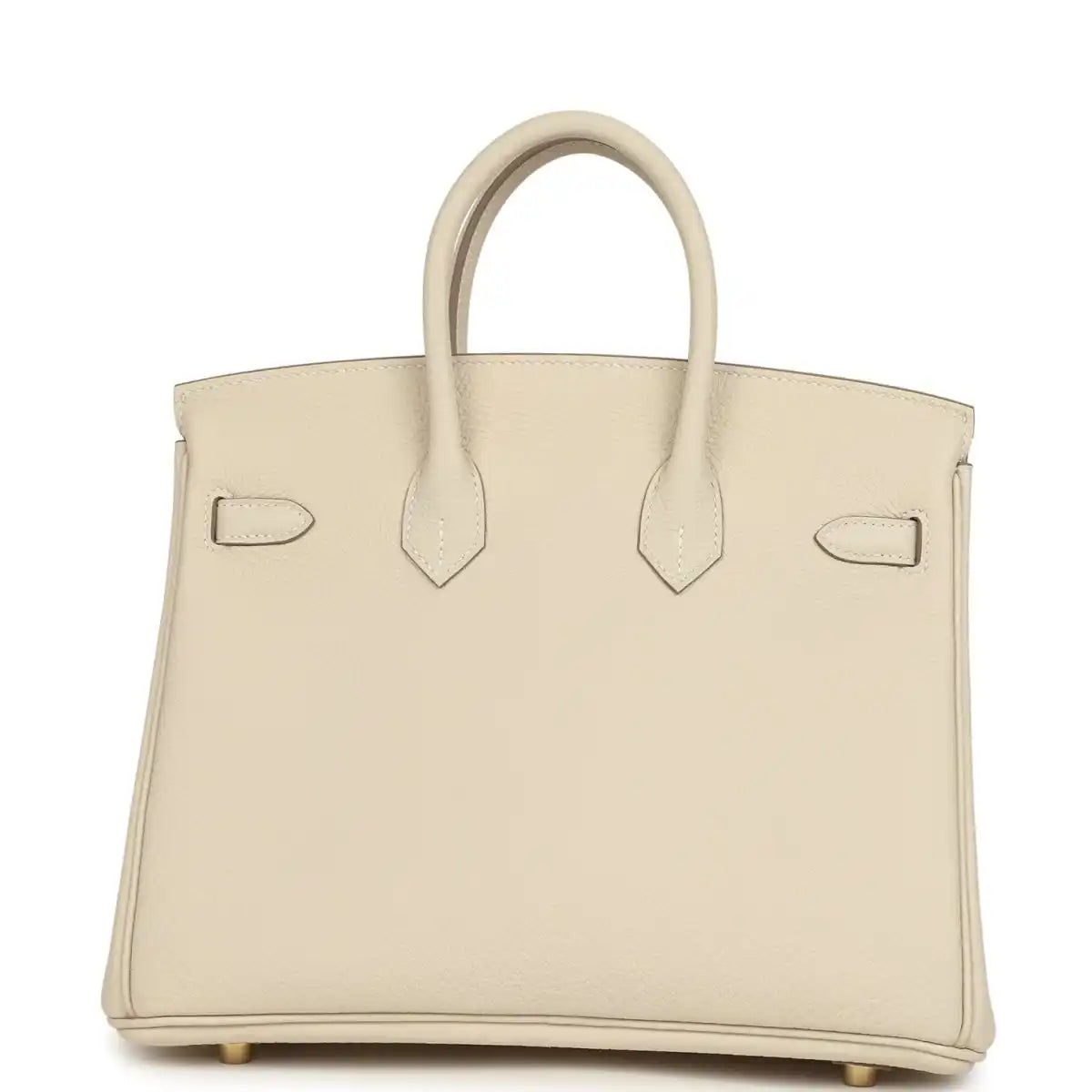 Birkin 25 top-handle handbag in light cream Togo leather, back view with straps