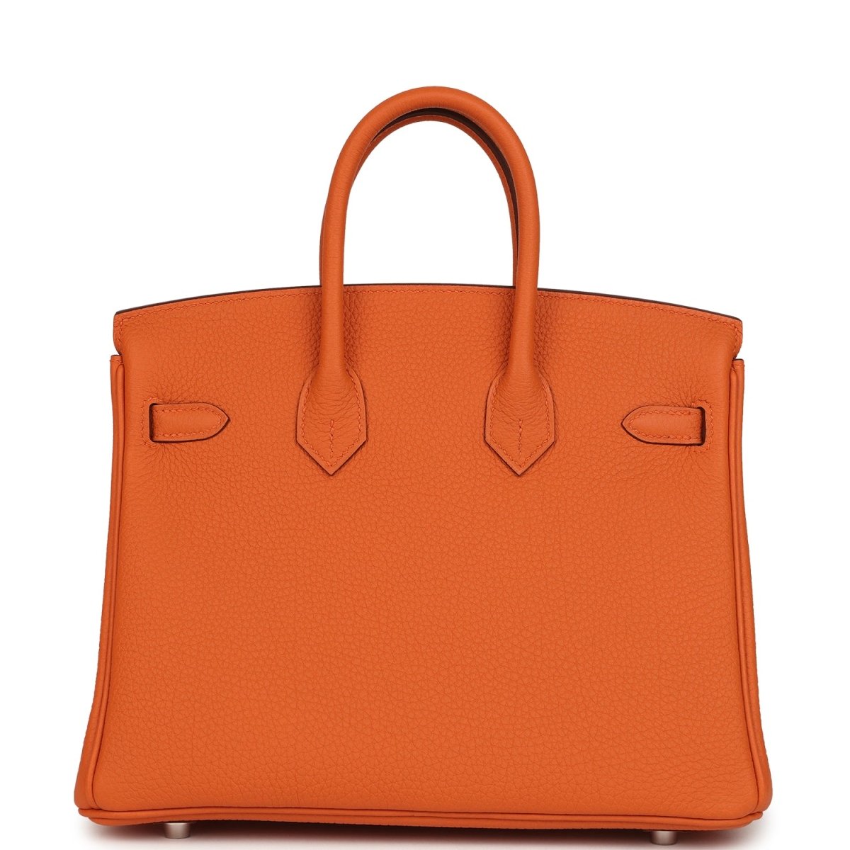 Hermes Birkin 25 handbag in orange leather with strap details and top handles