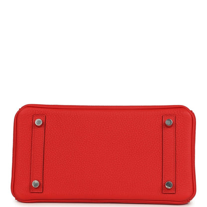 Red Hermes Birkin 25 handbag rectangular base with corner metal studs