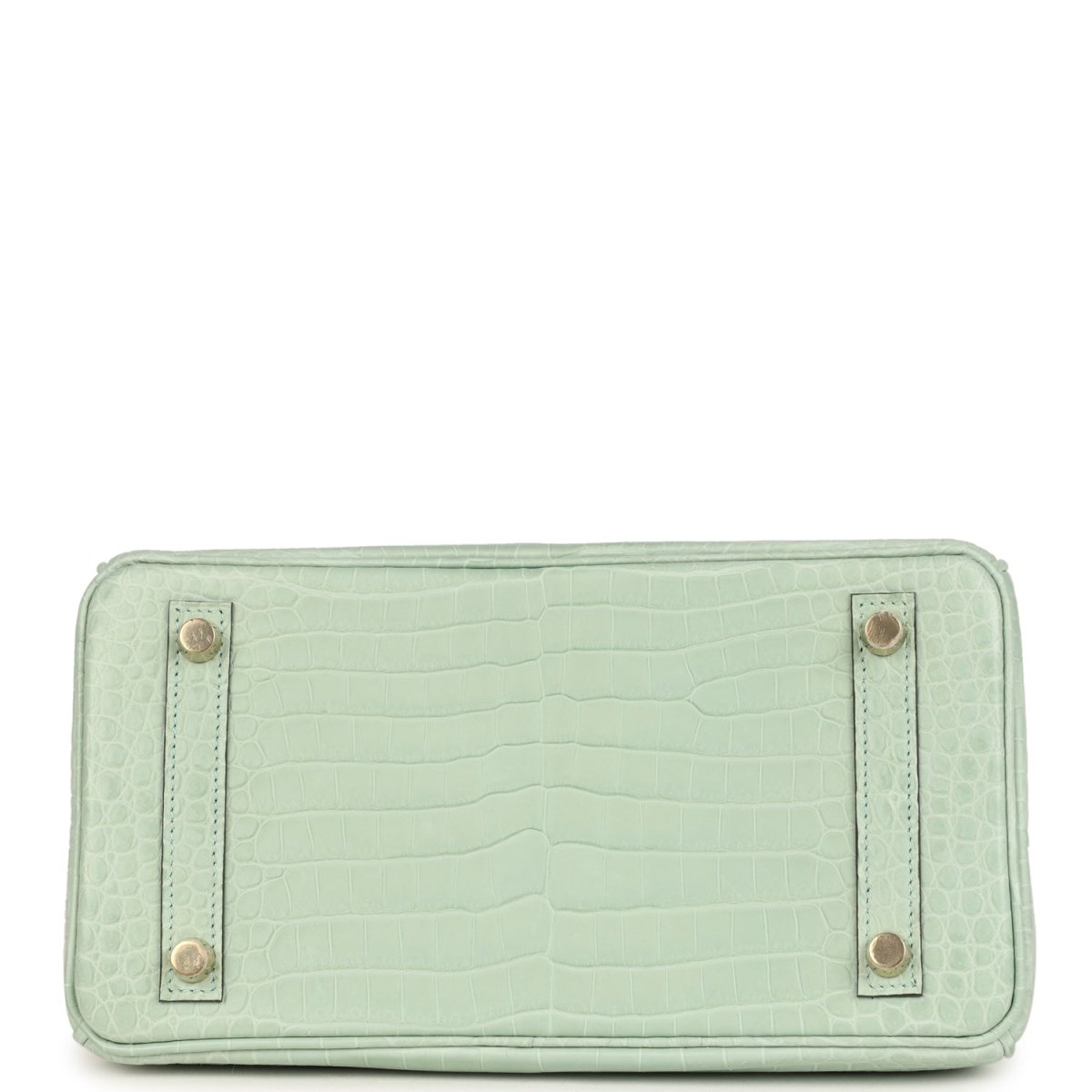 Light green croc-embossed handbag base with four metal feet and side reinforcement strips