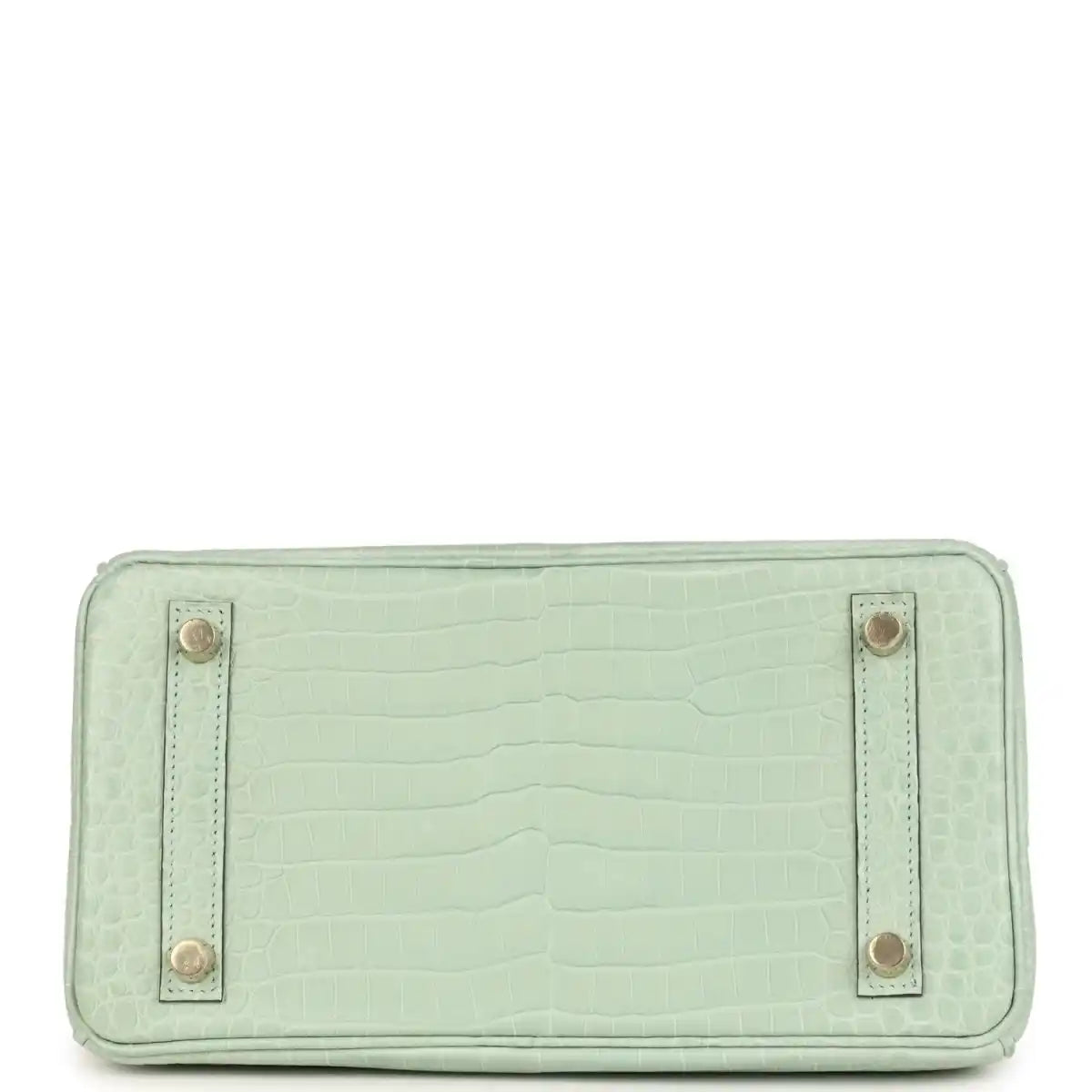 Light green croc-embossed handbag base with four metal feet and side reinforcement strips