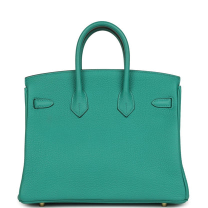 Green leather handbag with front strap panel details and gold-toned hardware accents
